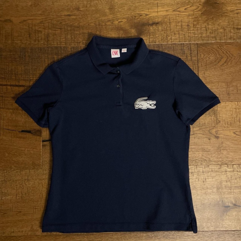 Lacoste Live Polo Baby Tee Womens Small Navy Blue Preppy Y2K F8328